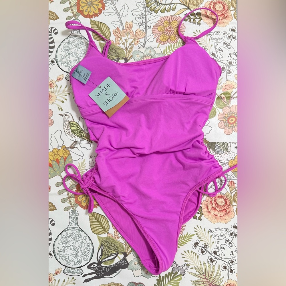 Shade & Shore Pink One-Piece Swimsuit Scoop Neck NWT - Picture 3 of 11